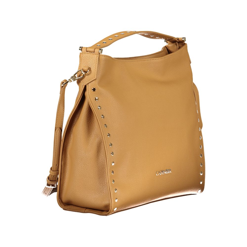 Shoulder Handbag by Cafenoir for women in polyurethane brown presents a ornamental silhouette, showcasing a secure zipper, ample internal-pockets, and versatile shoulder-strap & handle for a ornamental finish.