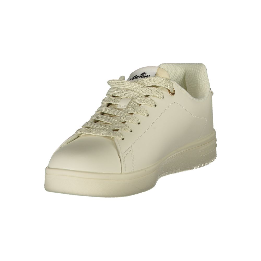 Athletic Sneakers by Ellesse for women in polyester & polyurethane gold & white presents a sleek silhouette, perfectly capturing the athletic style essence of Women's Athletic Polyester & Polyurethane Sneakers with its sleek design and premium finish.