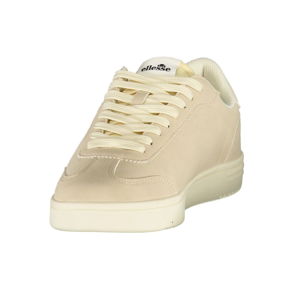 Athletic Sneakers by Ellesse for women in polyester & polyurethane beige & cream showcases a architectural silhouette, artfully capturing the essence of the Women's Athletic Polyester & Polyurethane Sneakers with its signature architectural athletic style construction.