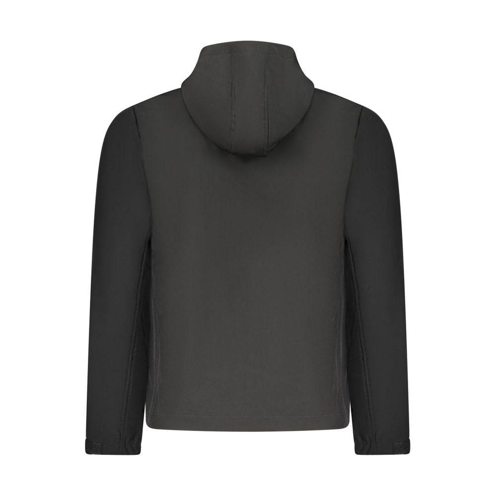 Hooded Windbreaker Jacket by U.S. Grand Polo for men in stretch polyester black & print showcases a modern silhouette, integrating pockets, hooded & windproof and a modern for a sophisticated finish.