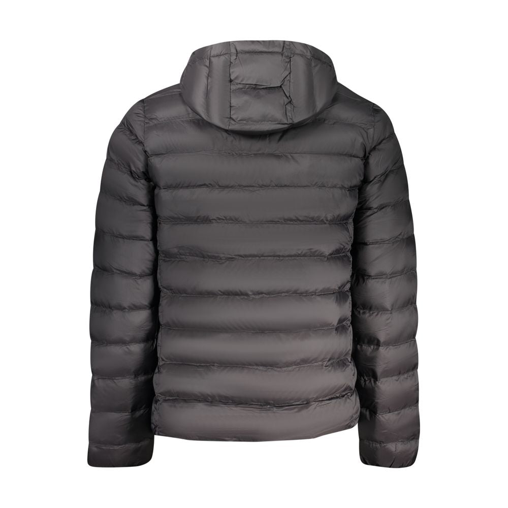 Hooded Windbreaker Jacket by U.S. Grand Polo for men in polyester black presents a resilient silhouette, artfully detailed with a sophisticated and functional lightweight, pockets, hooded & windproof for a resilient finish.