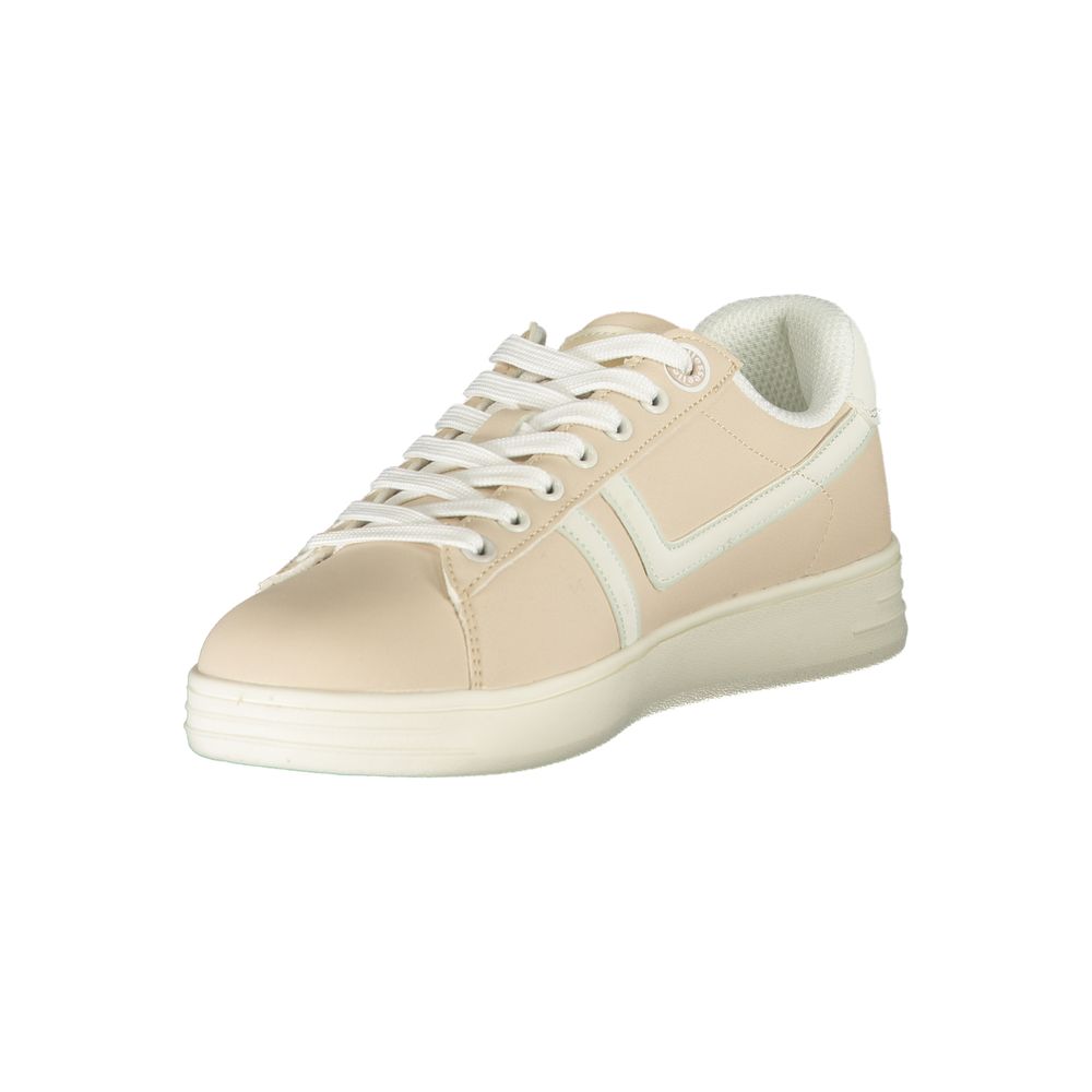 Athletic Sneakers by Ellesse for women in polyester & polyurethane pink & white features an architectural silhouette, showcasing the premium athletic style of the Women's Athletic Polyester & Polyurethane Sneakers with an architectural finish.