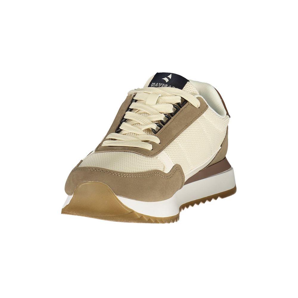 Athletic Sneakers by Navigare for men in polyester & polyurethane beige, brown & print features an architectural silhouette from the Men's Athletic Polyester & Polyurethane Sneakers collection, showcasing a architectural athletic style for a architectural look.