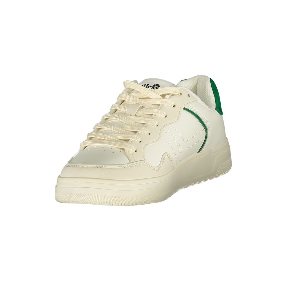 Athletic Sneakers by Ellesse for men in polyester & polyurethane green & white features an architectural silhouette, showcasing the premium athletic style of the Crisp Men's Athletic Polyester & Polyurethane Sneakers with an architectural finish.
