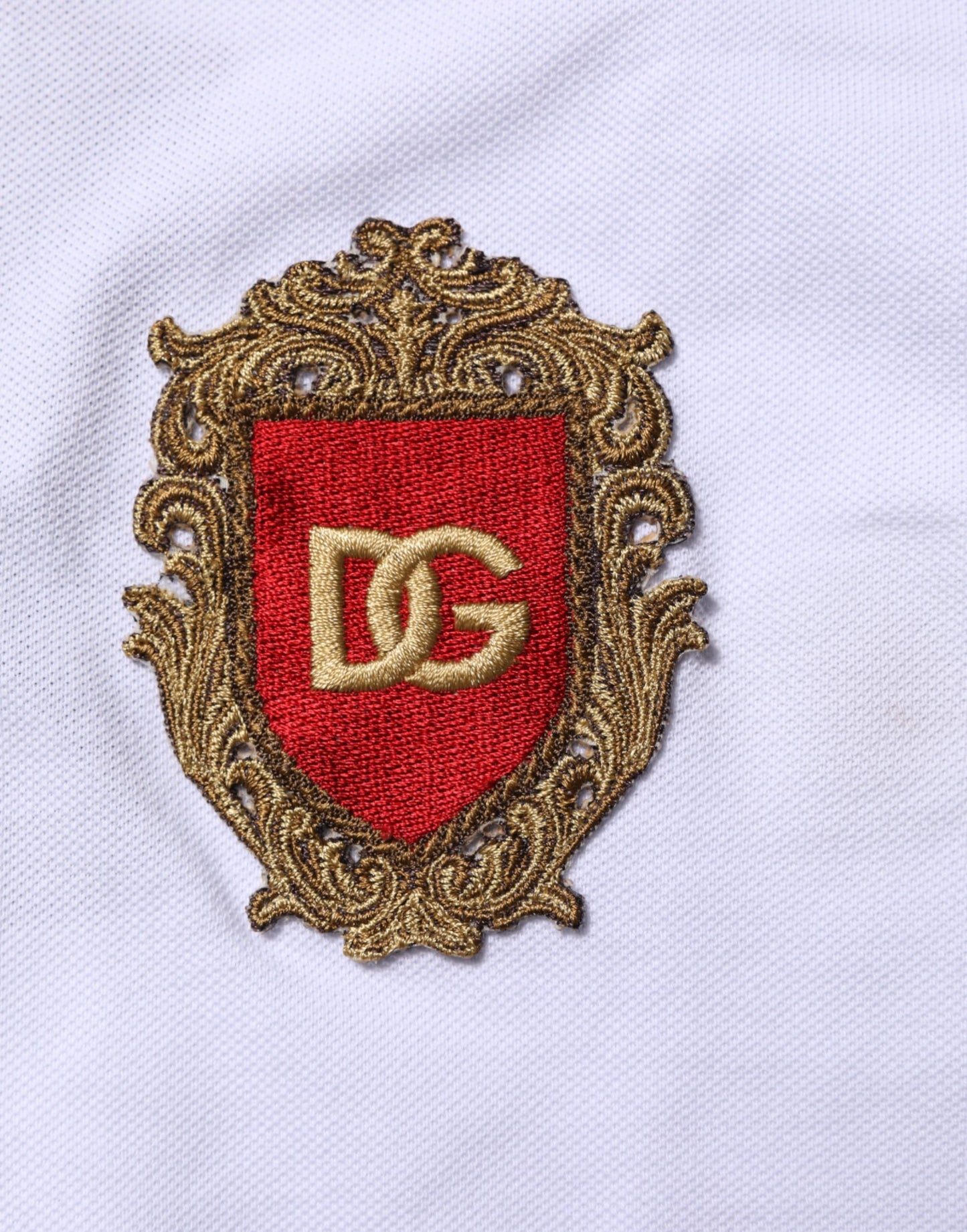 Dolce & Gabbana White Cotton Crest Embroidery Polo T-shirt