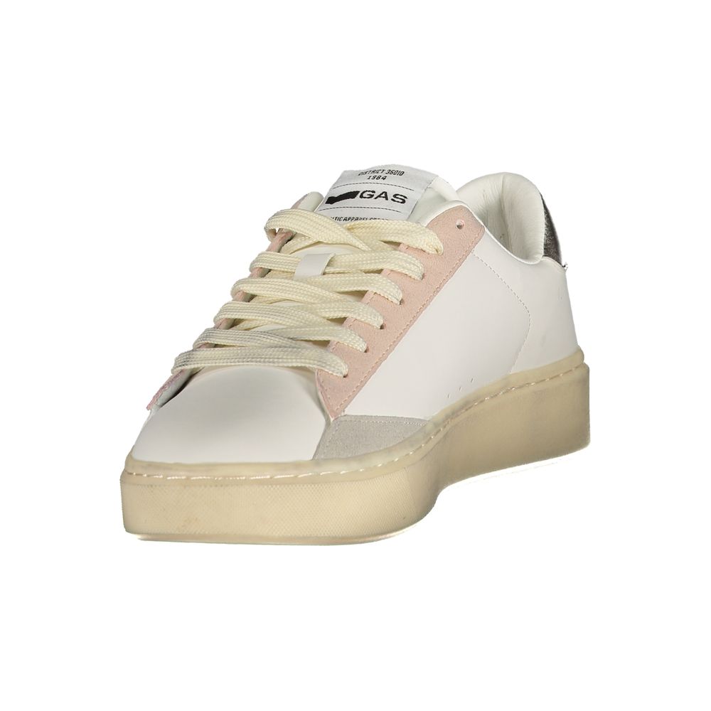 Athletic Sneakers by Gas for women in polyester pink, white & print features an architectural silhouette, showcasing the premium athletic style of the Women's Athletic Polyester Sneakers with an architectural finish.