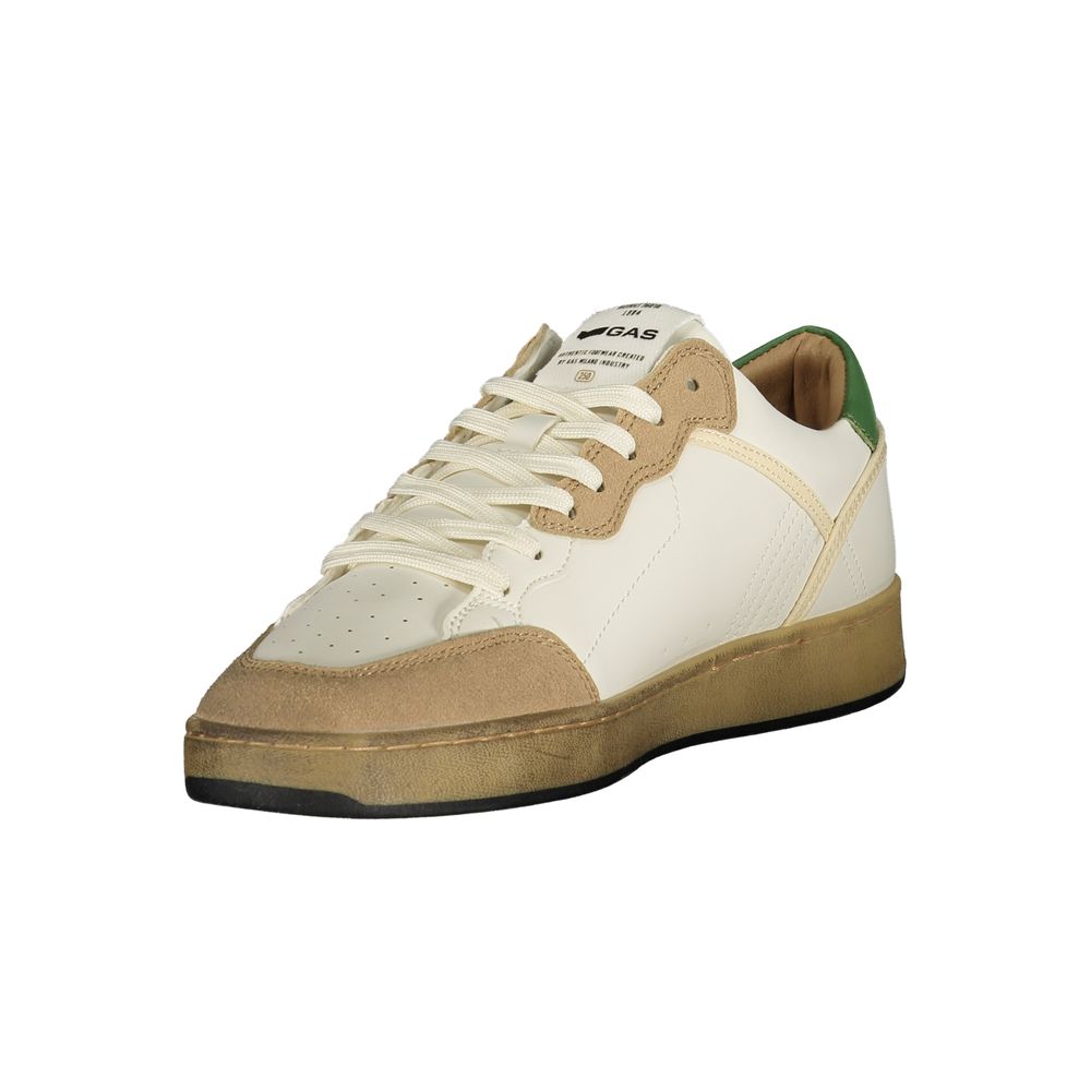 Athletic Sneakers by Gas for men in polyester green, white & print features an architectural silhouette, showcasing the premium athletic style of the Men's Athletic Polyester Sneakers with an architectural finish.