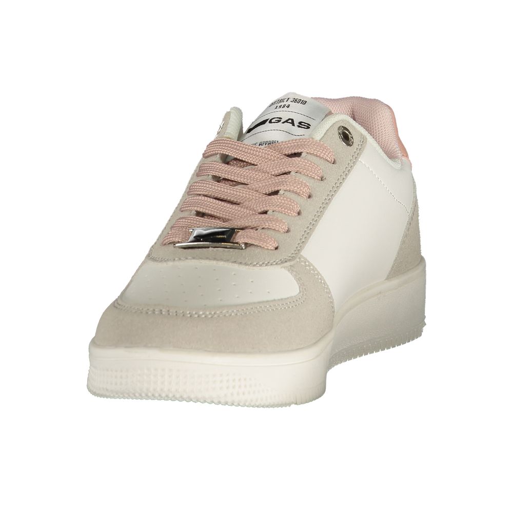 Athletic Sneakers by Gas for women in polyester pink, white & print features an architectural silhouette, showcasing the premium athletic style of the Women's Athletic Polyester Sneakers with an architectural finish.
