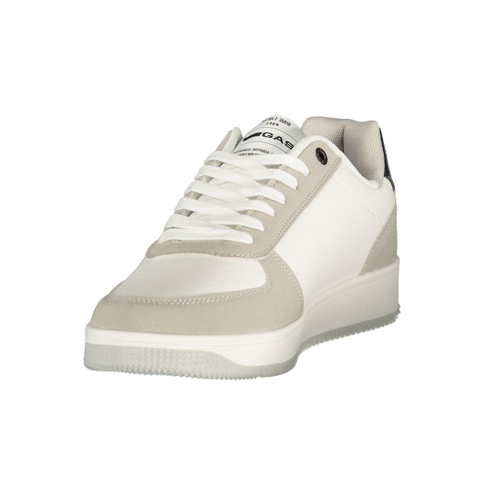 Athletic Sneakers by Gas for men in polyester blue, gray, white & print features an stately silhouette, showcasing the signature athletic style of the Men's Athletic Polyester Sneakers collection with a truly stately finish.