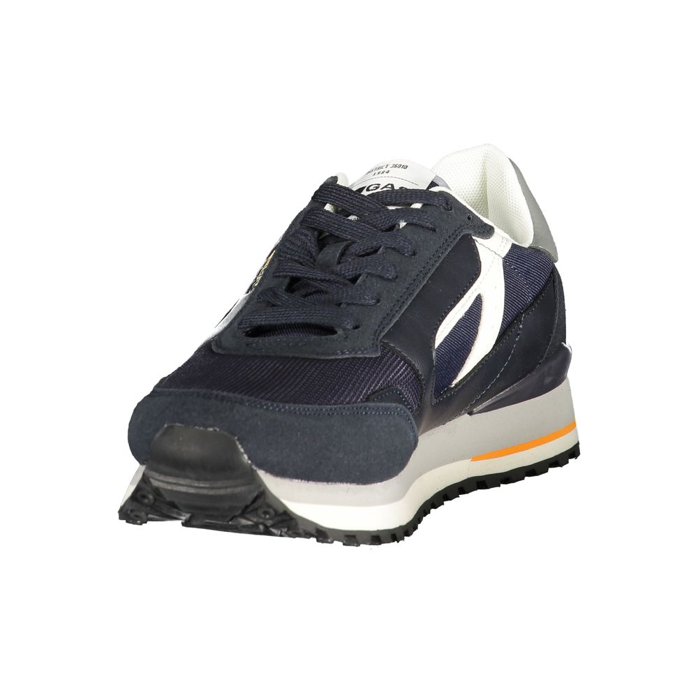 Athletic Sneakers by Gas for men in polyester & polyurethane blue, gray & orange showcases a architectural silhouette, artfully capturing the essence of the Men's Athletic Polyester & Polyurethane Sneakers with its signature architectural athletic style construction.