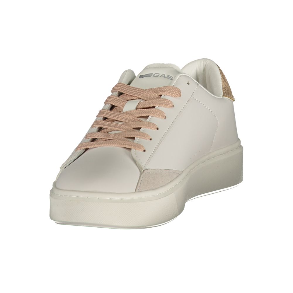 Athletic Sneakers by Gas for women in polyester bronze, white & print features an architectural silhouette, showcasing the premium athletic style of the Women's Athletic Polyester Sneakers with an architectural finish.