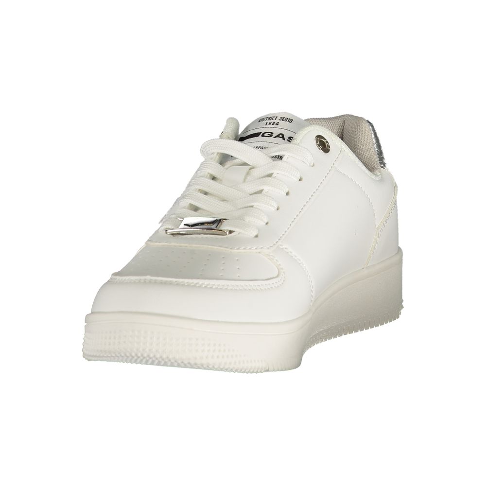Athletic Sneakers by Gas for women in polyester python leather silver, white & print features an architectural silhouette, showcasing the premium athletic style of the Women's Athletic Polyester Python Leather Sneakers with an architectural finish.