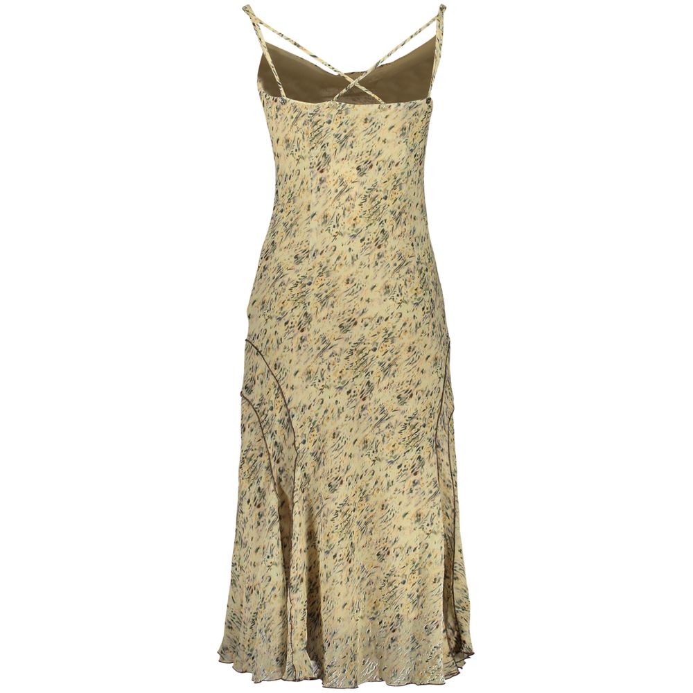 Dress by Desigual for women in polyester beige, patterned & print features a dramatic silhouette, showcasing an elegant and that flows into a dramatic long.