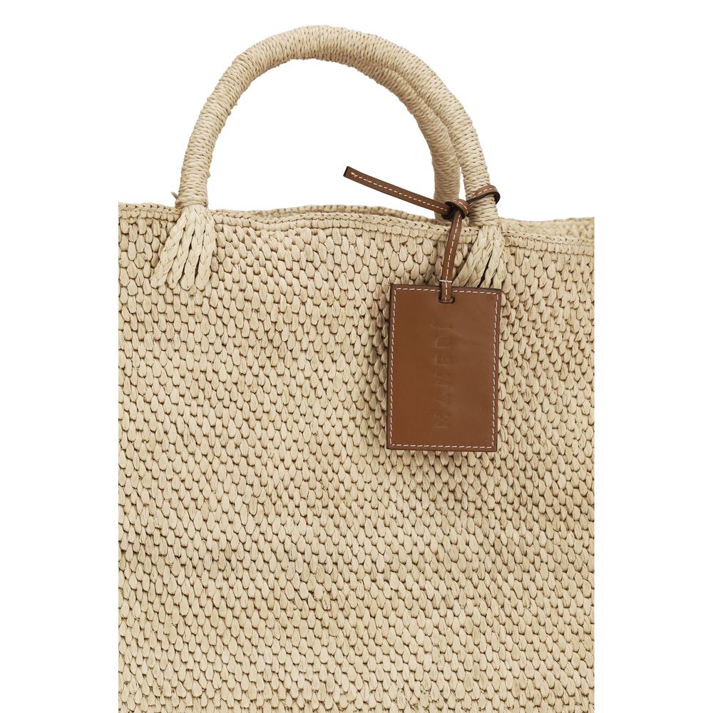 Manebi Saona Raffia Polyurethane Leather Mini Shopper Tote Basket Handbag - Beige Natural Signature