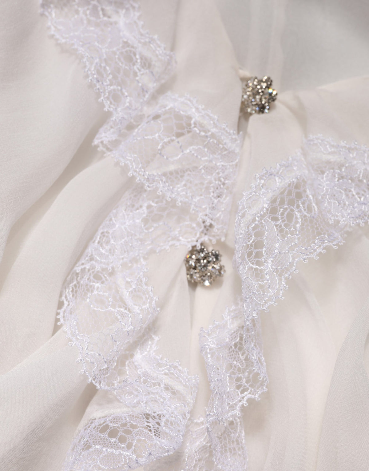 Dolce & Gabbana Crisp Women's Long-Sleeve Lace Nylon Silk & Viscose Blouse - White Patterned