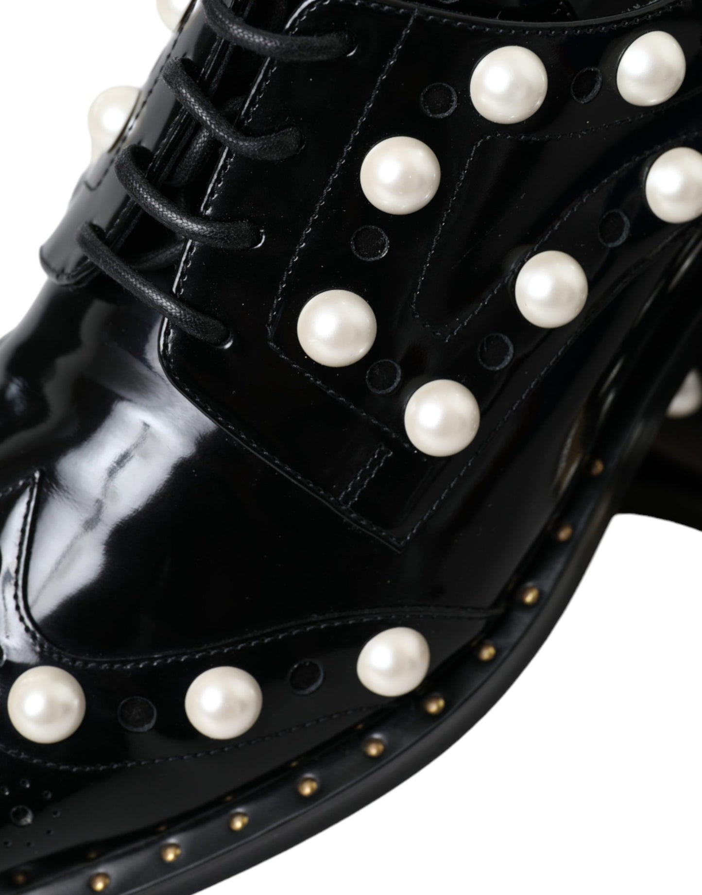 Dolce & Gabbana Black Leather Faux Pearl Dress Brogue Shoes