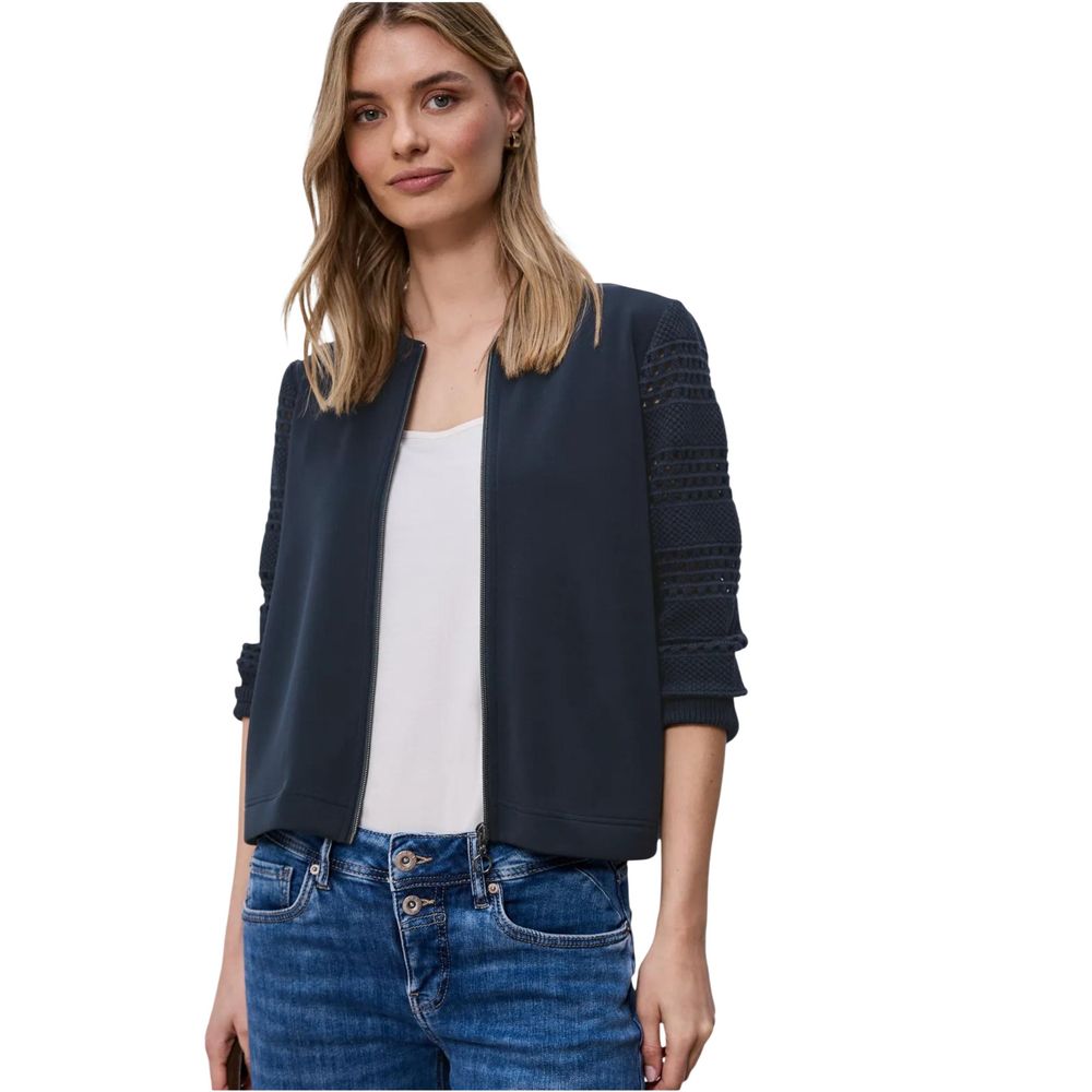 Street One Women's Stretch Lycra Modal & Silk Hooded Activewear Sweatshirt - Blue