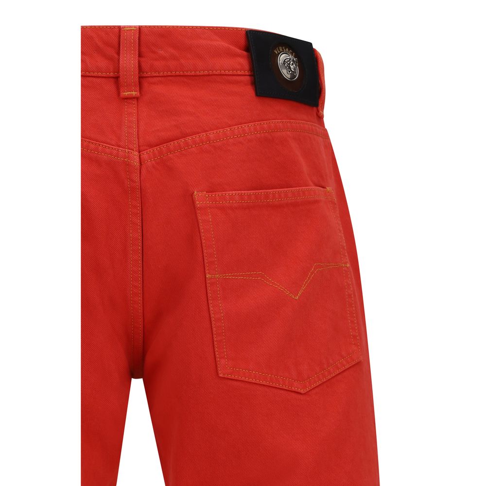 Jeans by Versace for men in cotton denim multicolor features an sartorial straight-leg & regular-fit and long with a cut for a sartorial finish.