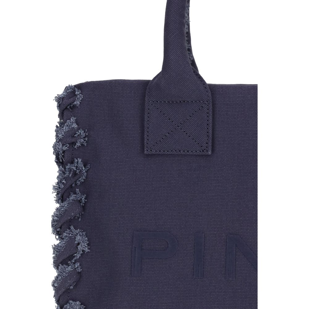 PINKO The Tote Cotton Canvas Shoulder Beach Bag - Blue