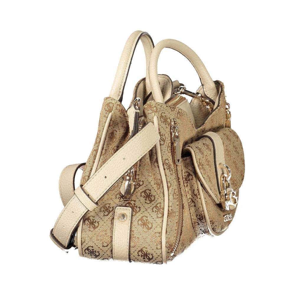 This Handbag by Guess Jeans for women in polyurethane and beige presents a sculptural silhouette featuring a secure , ample , and versatile for a sculptural finish.