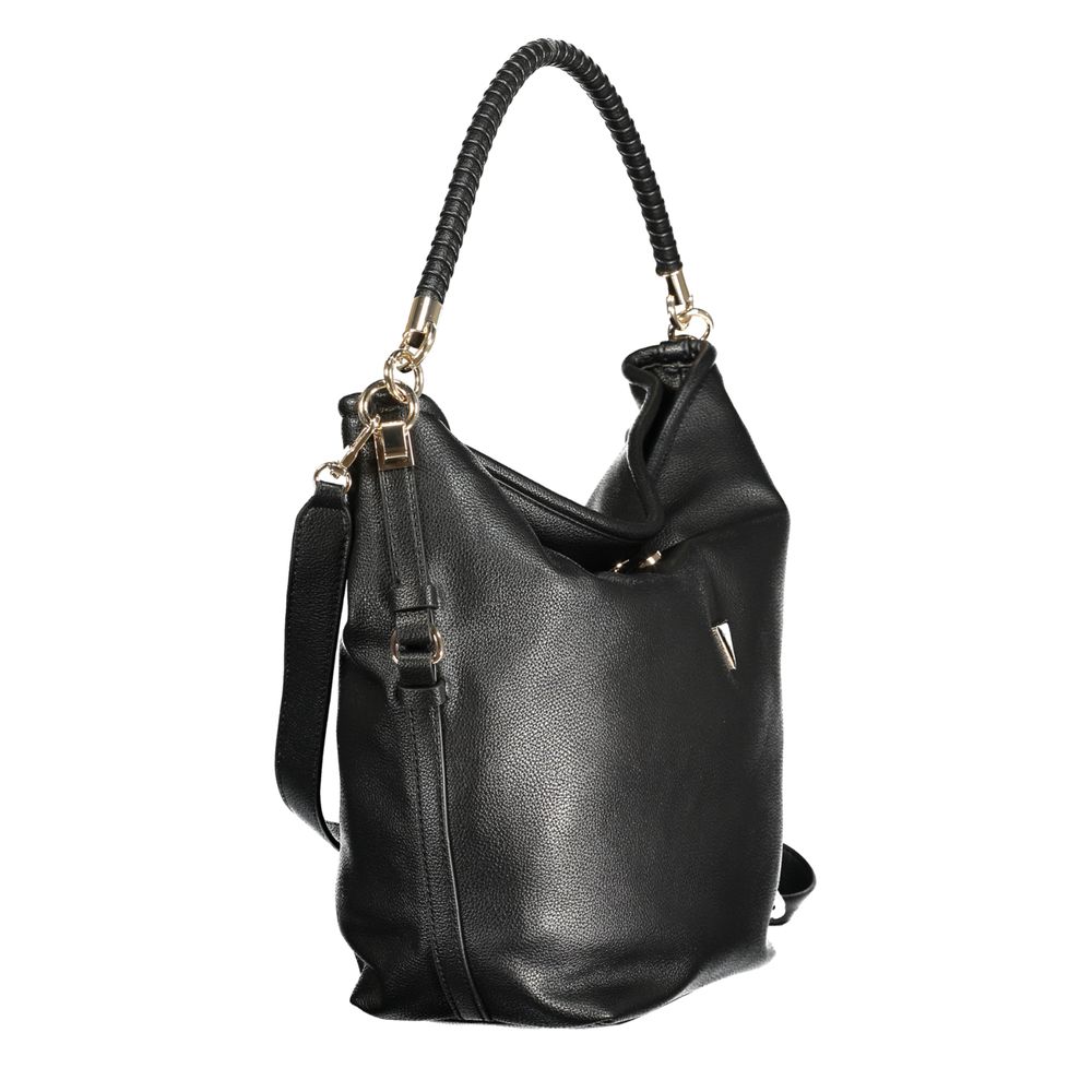 Handbag by Guess Jeans for women in polyethylene black features a signature silhouette, showcasing a secure snap and signature external-pockets & internal-pockets with versatile shoulder-strap, adjustable-strap & handle for a sophisticated look.