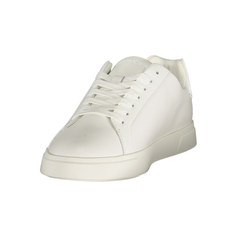 Sneakers by Calvin Klein for women in polyester polyurethane leather white presents a sumptuous silhouette, artfully capturing the essence of the Women's Low-Top Polyester Polyurethane Leather Sneakers with its sumptuous low-top style design.
