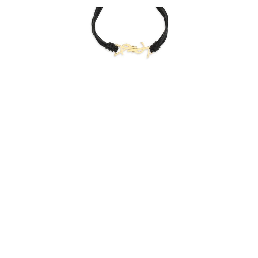 Saint Laurent Cassandre Women's Cord Wrap Bos Taurus Calf Leather Bracelet - Black Gold