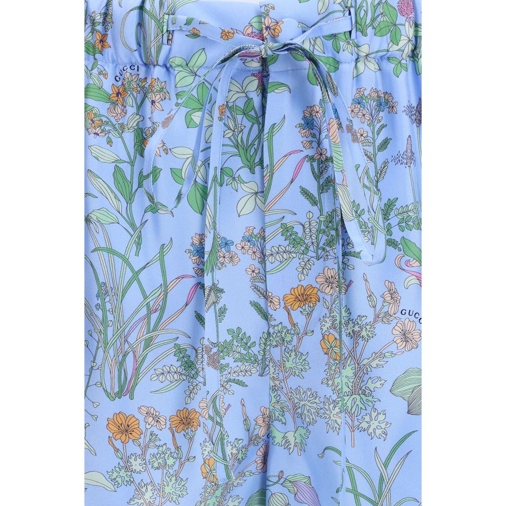 Gucci Women's Regular Fit Silk Twill Short Trousers - Blue Floral Print