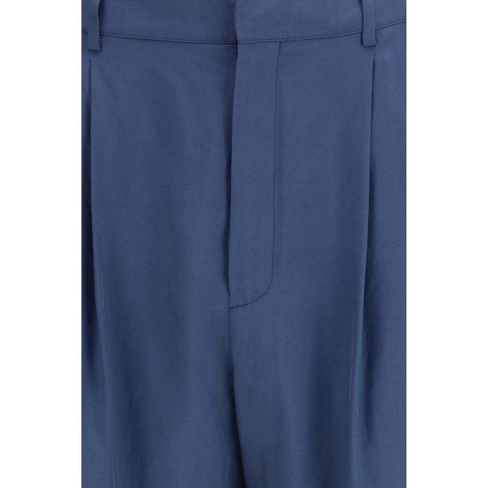 Saint Laurent Men's Regular Fit Slim Silk Trousers - Blue