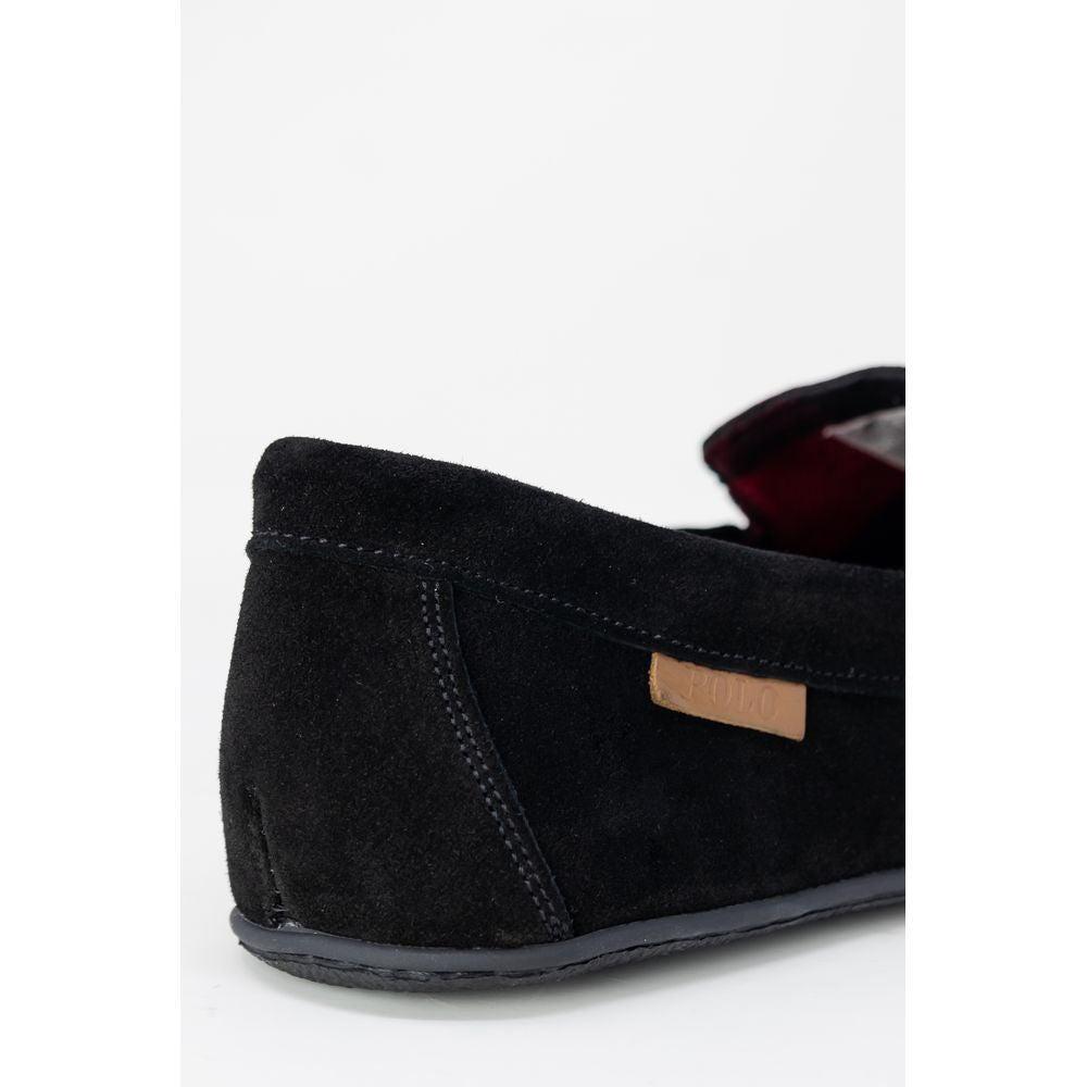 Ralph Lauren Men's Suede Leather & Faux Fur Slippers - Black