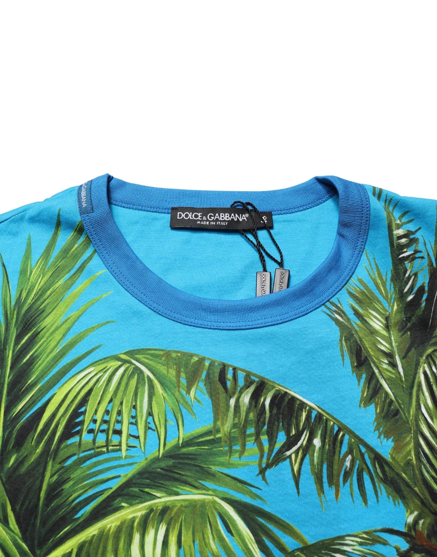 Dolce & Gabbana Blue Palm Tree Print Cotton CrewNeck T-shirt
