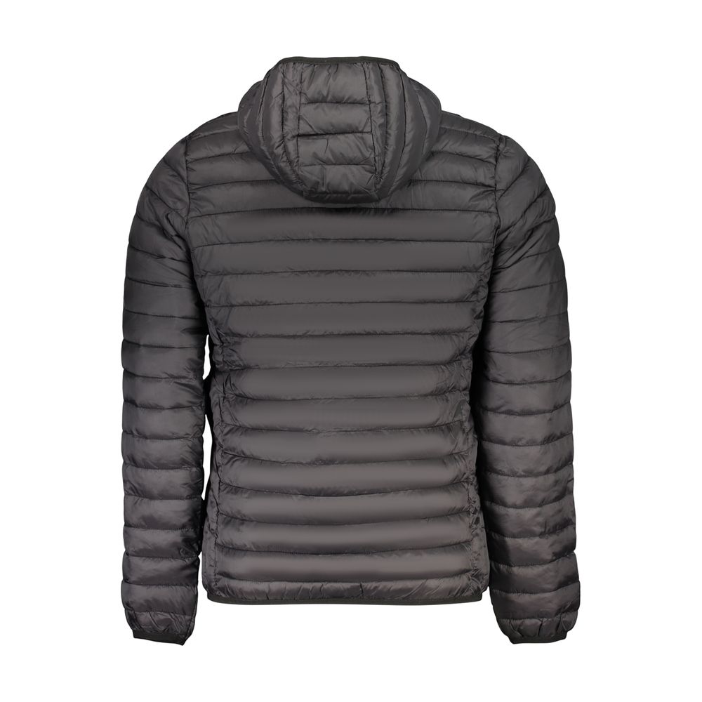 Hooded Windbreaker Jacket by U.S. Grand Polo for men in polyamide & polyester black presents a resilient silhouette, artfully detailed with a sophisticated and functional pockets, hooded & windproof for a resilient finish.