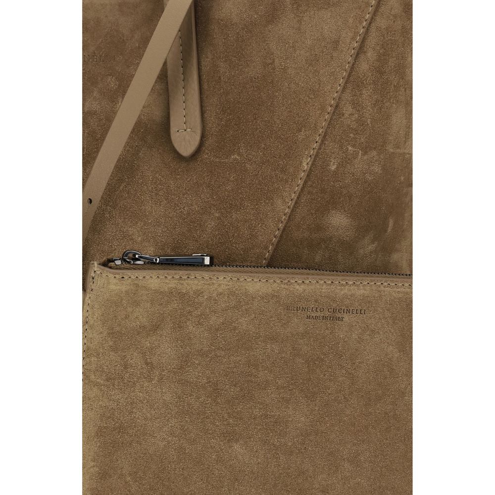 Brunello Cucinelli Bos Taurus Calf Nappa Leather Shoulder Pouch Tote Bag - Beige