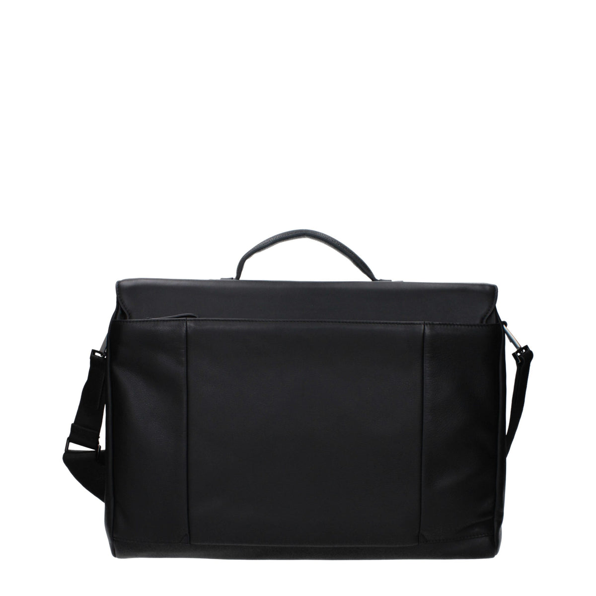 Briefcase by Piquadro for men in leather black features a architectural silhouette, showcasing the Leather Briefcase design with a secure , ample laptop-compartment, and versatile shoulder-strap & adjustable-strap.