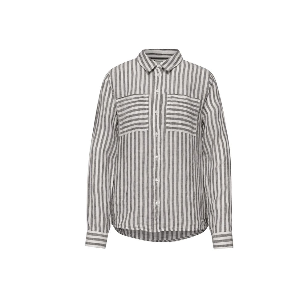 Shirt by Street One for women in linen brown & striped showcases a sublime silhouette, artfully detailed with a sublime and for a sophisticated, sublime finish.