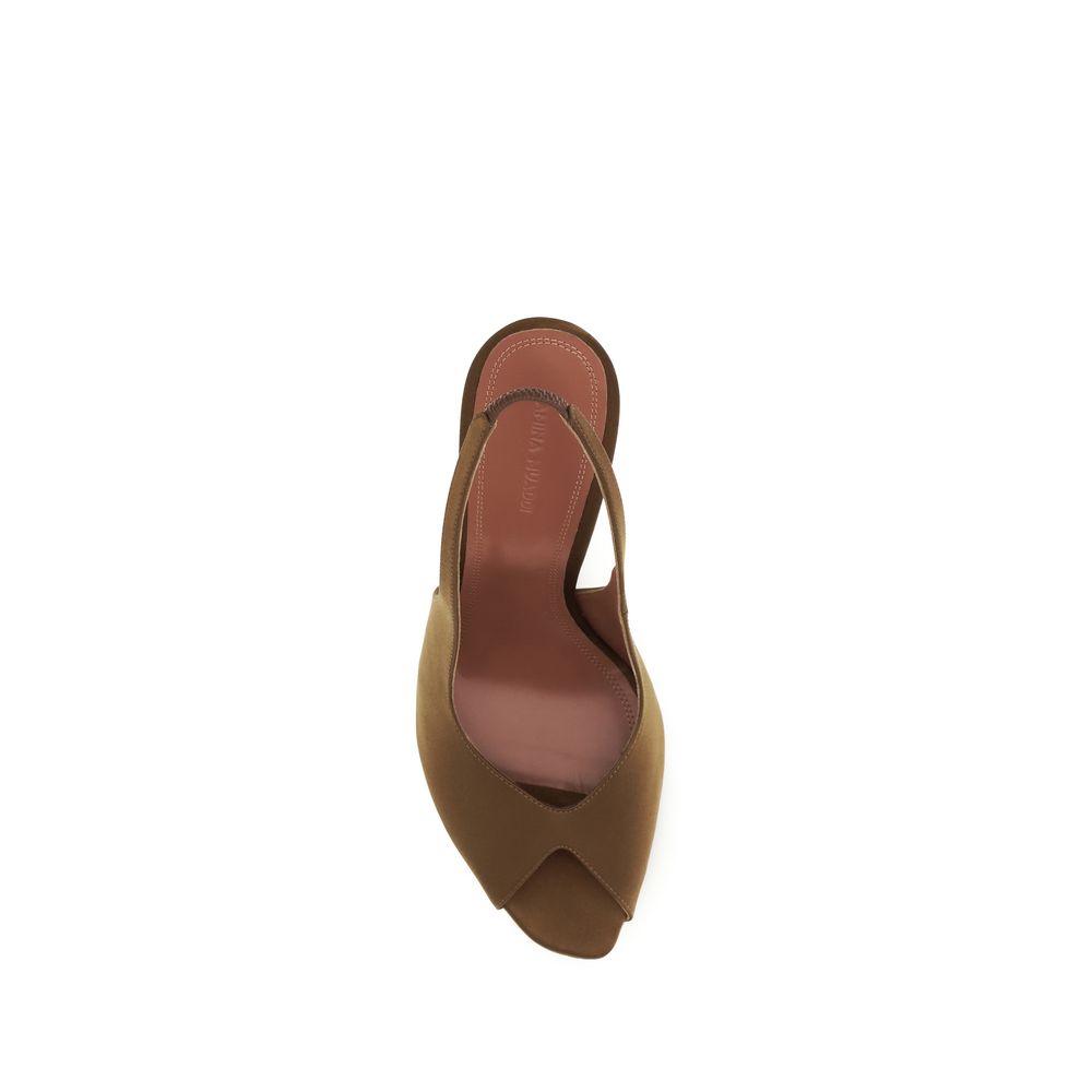 Amina Muaddi Women's Silk Stiletto Slingback Sandals - Brown