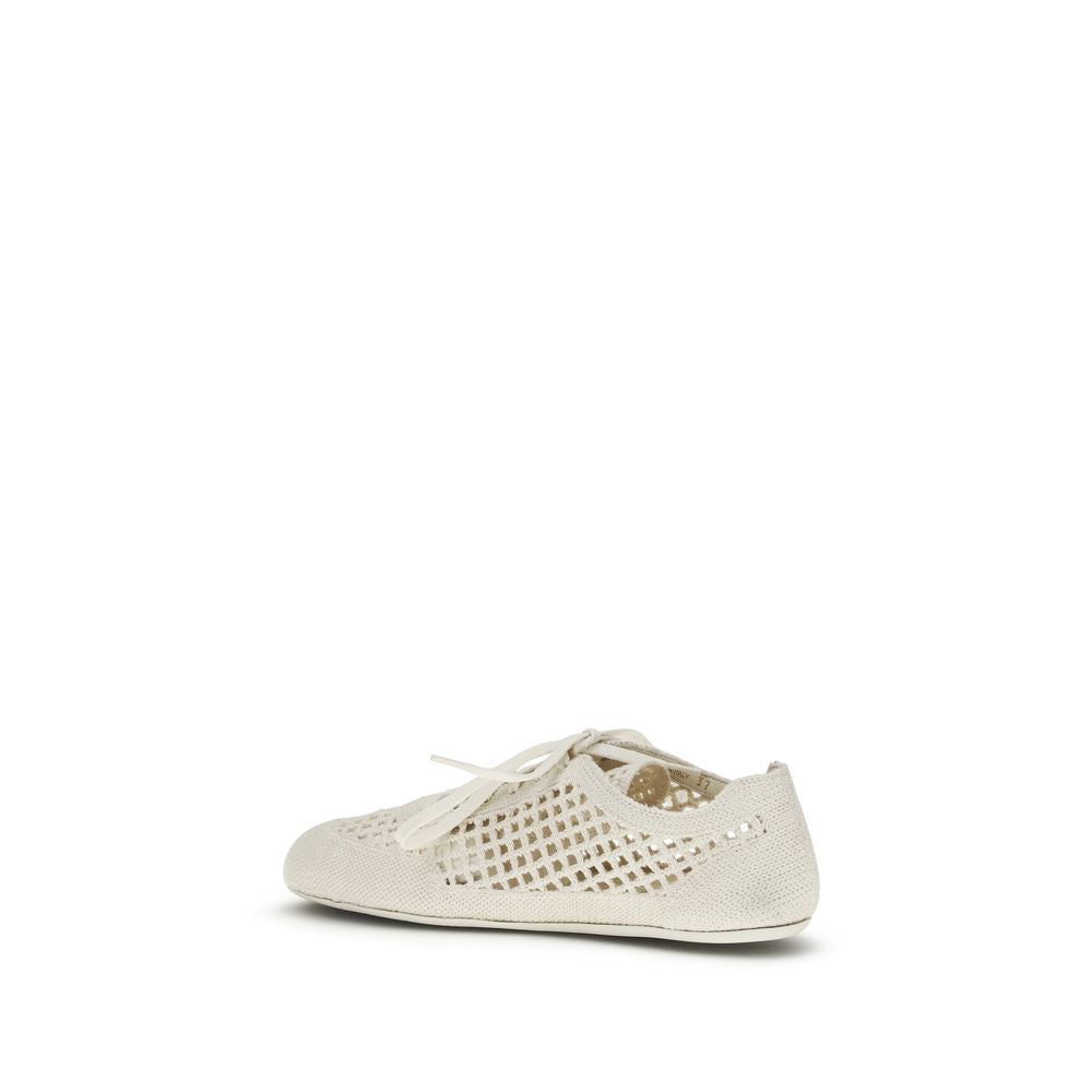 Prada Crochet Women's Low Top Fabric Sneakers - Beige