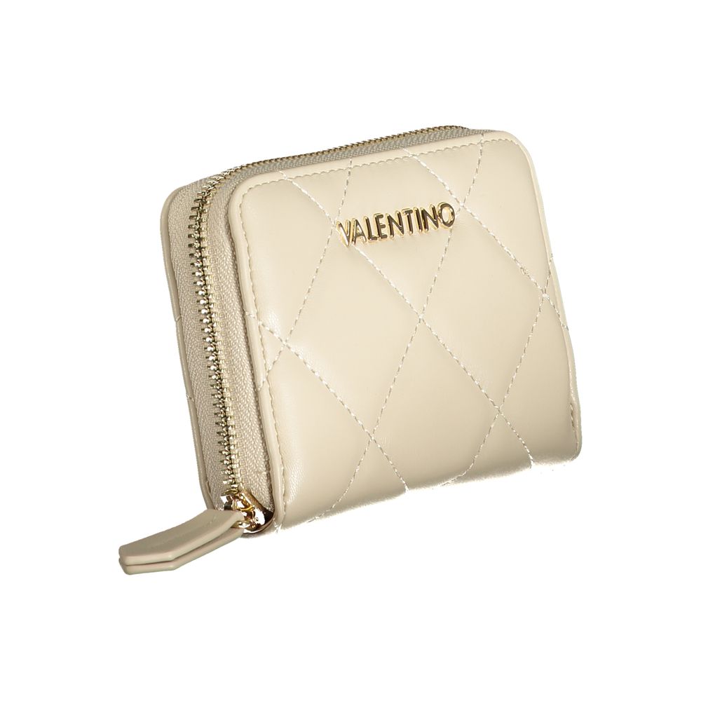 Wallet by Mario Valentino for women in polyethylene beige & signature showcases a refined silhouette, artfully detailed with the signature style of the Polyethylene Wallet and functional coin-purse.