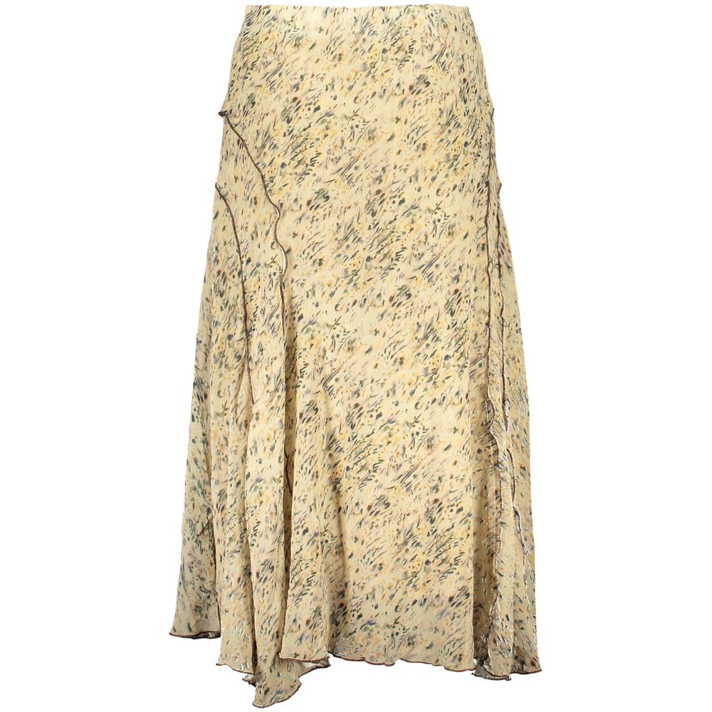 Skirt by Desigual for women in polyester beige & patterned showcases a dramatic silhouette, artfully capturing the essence of the Women's Polyester Skirt in a dramatic long cut for a refined look.