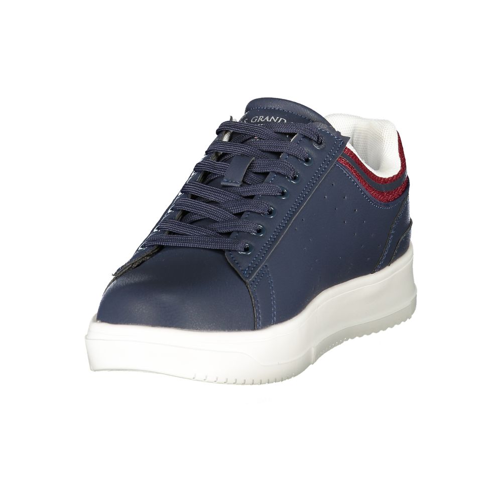 Athletic Sneakers by U.S. Grand Polo for men in polyester & polyurethane blue & print features an architectural silhouette, showcasing the premium athletic style of the Aren Men's Athletic Polyester & Polyurethane Sneakers with an architectural finish.