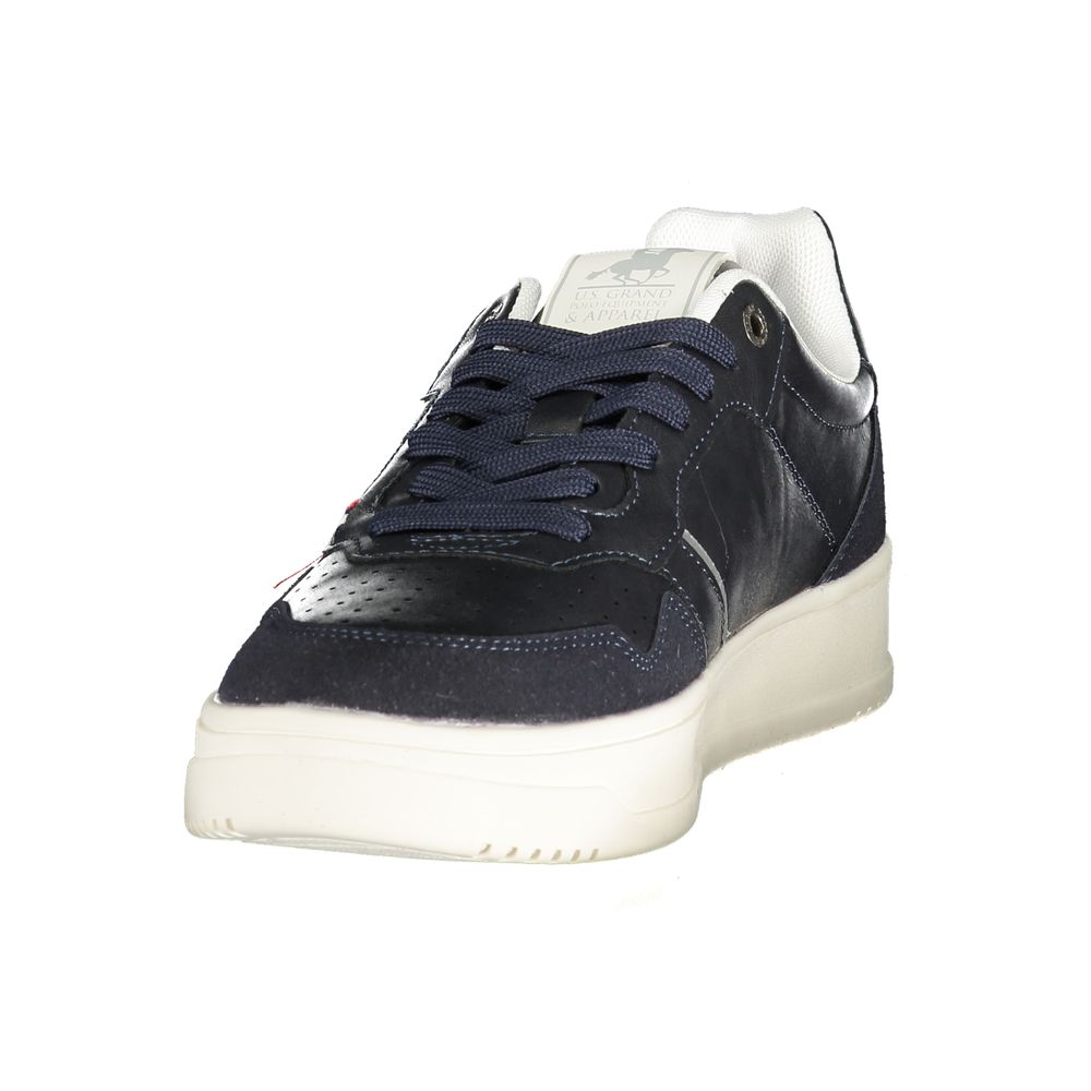 Athletic Sneakers by U.S. Grand Polo for men in polyester & polyurethane black, blue & print presents a sleek silhouette, perfectly capturing the athletic style essence of Men's Athletic Polyester & Polyurethane Sneakers with its sleek design and premium finish.