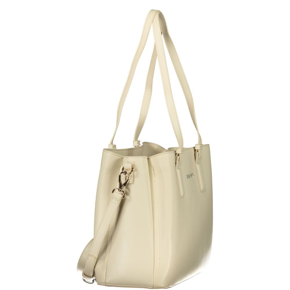 Handbag by Mario Valentino for women in polyethylene beige features a refined silhouette, showcasing a secure zipper, organized document-holder, external-pockets & internal-pockets, and versatile shoulder-strap, adjustable-strap & handle for a refined finish.