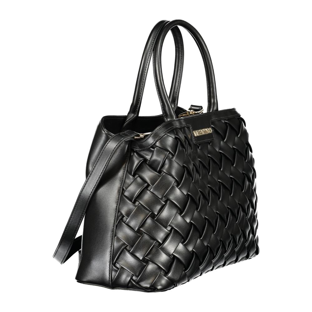 Handbag by Mario Valentino for women in polyethylene black & signature features an refined silhouette, showcasing a secure snap & zipper, ample built-in-compartments & internal-pockets, and versatile shoulder-strap, handle & adjustable-strap for a sophisticated refined aesthetic.