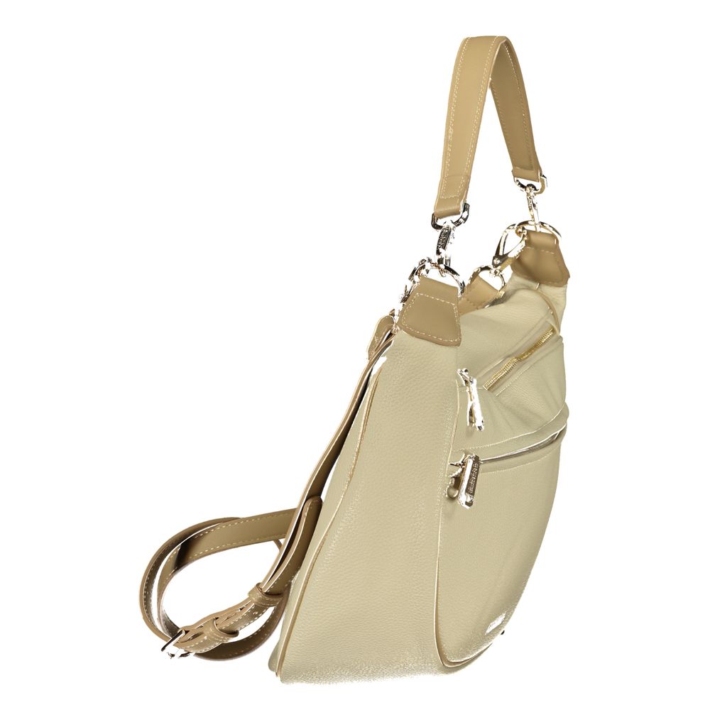 Handbag by Mario Valentino for women in polyethylene beige features an refined silhouette, showcasing a secure zipper, ample document-holder, external-pockets & internal-pockets, and versatile shoulder-strap, adjustable-strap, detachable-strap & handle for a sophisticated refined aesthetic.