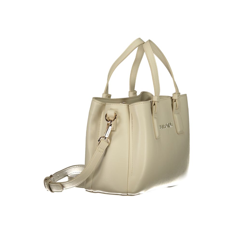 Handbag by Mario Valentino for women in polyethylene beige features a ornamental silhouette, showcasing a secure zipper, ample external-pockets & internal-pockets, and ornamental shoulder-strap, handle & adjustable-strap for a sophisticated look.