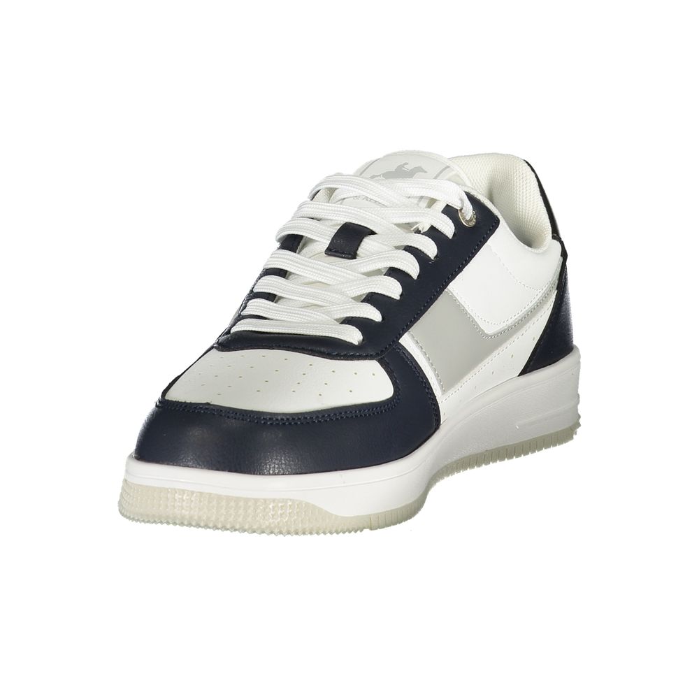 Athletic Sneakers by U.S. Grand Polo for men in polyester & polyurethane blue, gray, white, signature-print & print features an architectural silhouette from the Men's Athletic Polyester & Polyurethane Sneakers collection, showcasing a architectural athletic style for a architectural look.