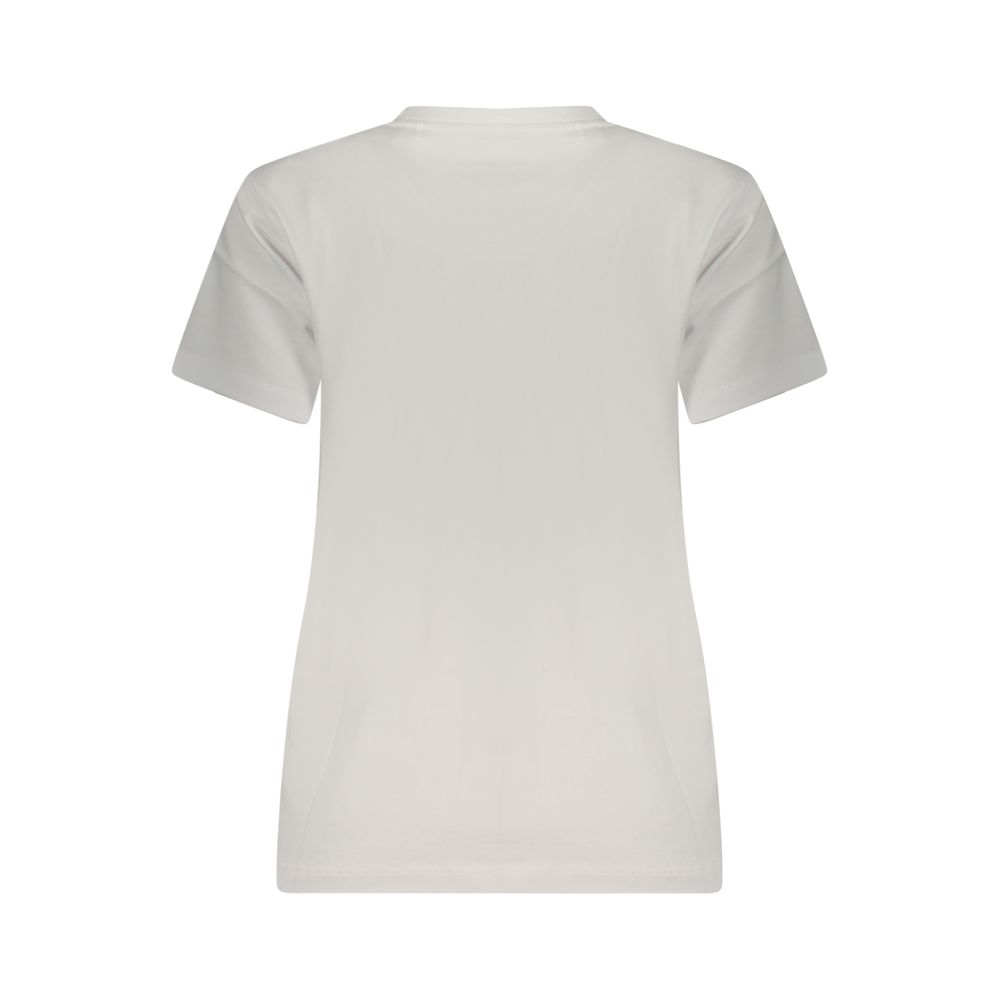 T-Shirt by Guess Jeans for women in organic cotton white showcases a dramatic silhouette, elegantly detailed with a dramatic crew neckline and for a truly dramatic finish.