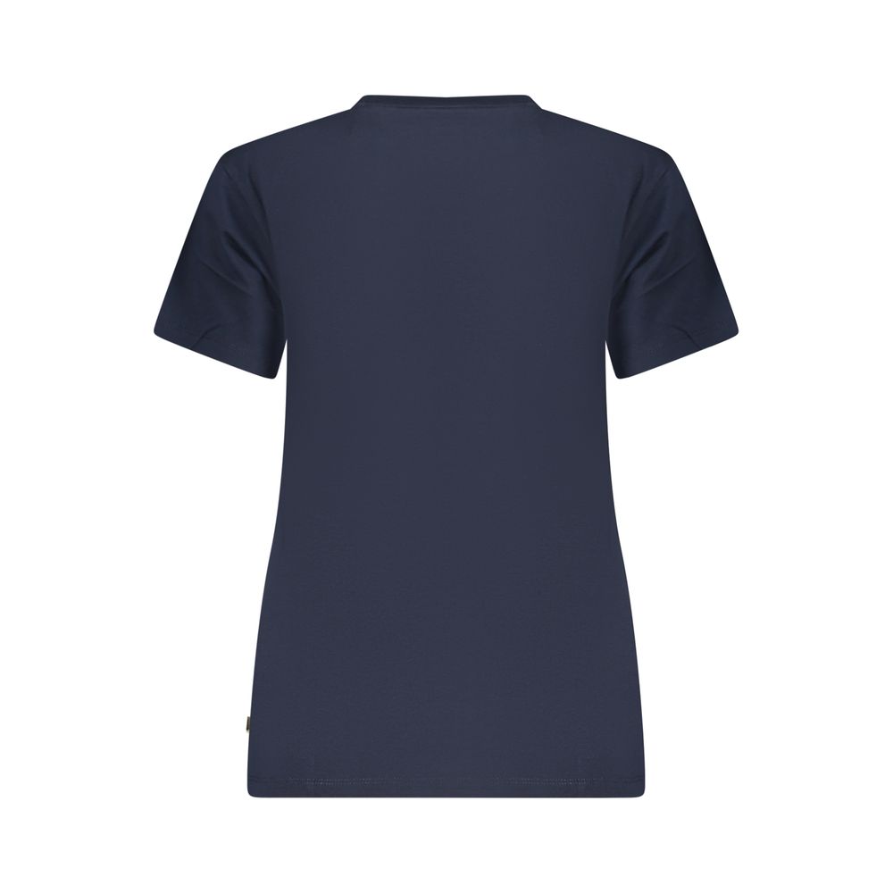 T-Shirt by Guess Jeans for women in organic cotton blue showcases a dramatic silhouette, elegantly detailed with a dramatic crew neckline and for a truly dramatic finish.