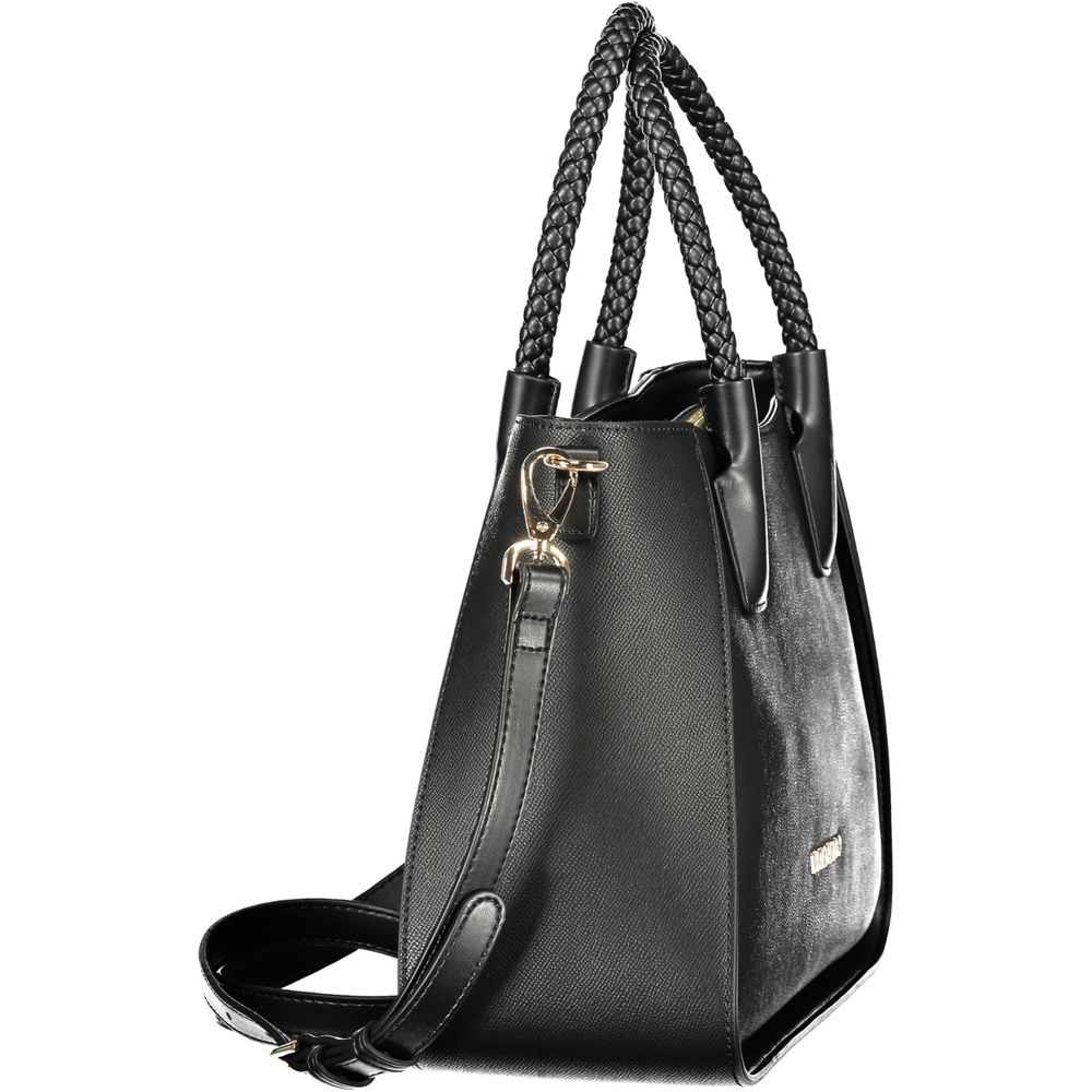 Handbag by Mario Valentino for women in polyethylene black presents a ornamental silhouette, showcasing a secure zipper, ample internal-pockets, and versatile shoulder-strap, handle & adjustable-strap for a ornamental finish.