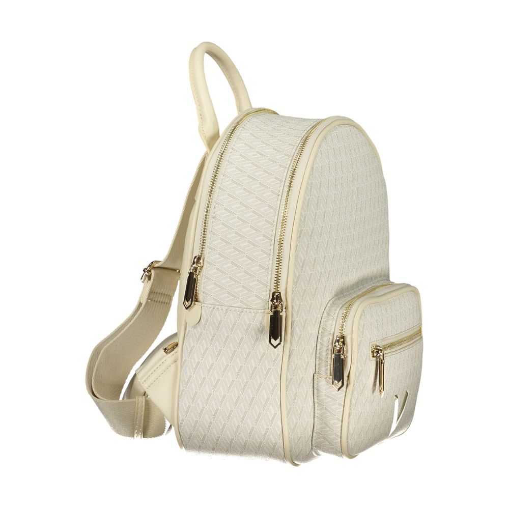 Backpack by Mario Valentino for women in polyethylene beige & signature features a refined silhouette, showcasing the Polyethylene Backpack design with a secure zipper, ample built-in-compartments, external-pockets & internal-pockets, and versatile handle, backpack-strap & adjustable-strap.